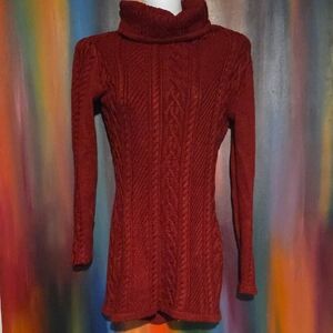 Elegant Maroon Cable Knit Turtleneck Sweater